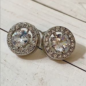 Silver CZ Diamond Stud Earrings